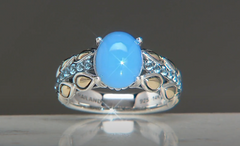 JAI Sterling & 14K Blue Agate & Topaz Pave Lotus Band Ring, Size 8