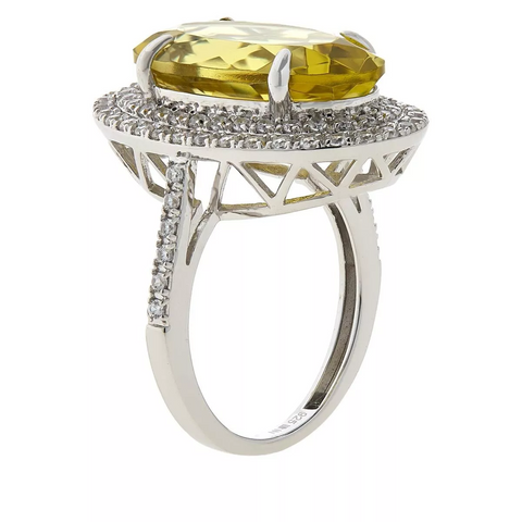 Colleen Lopez Sterling Silver Lemon Quartz and White Zircon Ring. Size 6