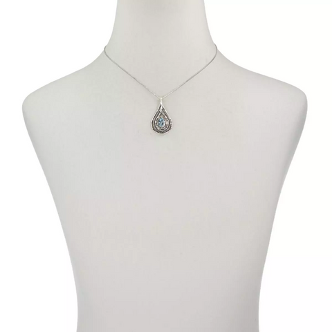 LiPaz 1.8ct Pear Shape Blue Topaz Sterling Silver Pendant with 18" Chain