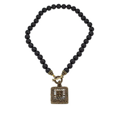 Heidi Daus "Tantalizing Trio" Black Beaded Crystal Drop Toggle 20" Necklace.