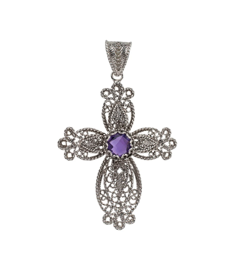 Ottoman Silver Jewelry Collection 1.65ct Amethyst Cross Pendant