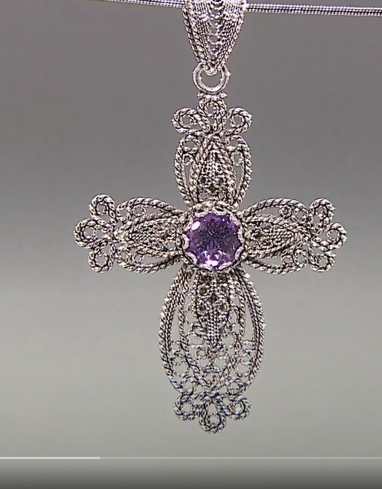 Ottoman Silver Jewelry Collection 1.65ct Amethyst Cross Pendant