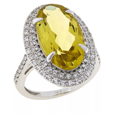 Colleen Lopez Sterling Silver Lemon Quartz and White Zircon Ring. Size 6