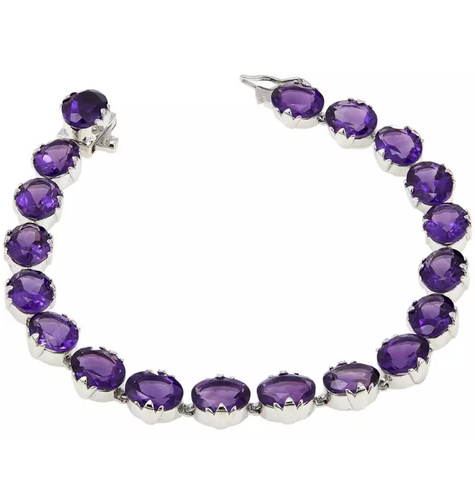 Colleen Lopez Sterling Silver Oval Amethyst Line Bracelet. 7-1/2"