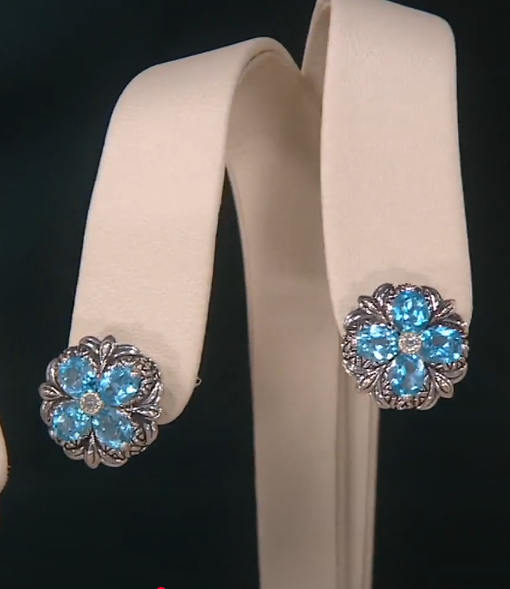 Barbara Bixby Sterling & 18K Blue Topaz Flower Button Earrings