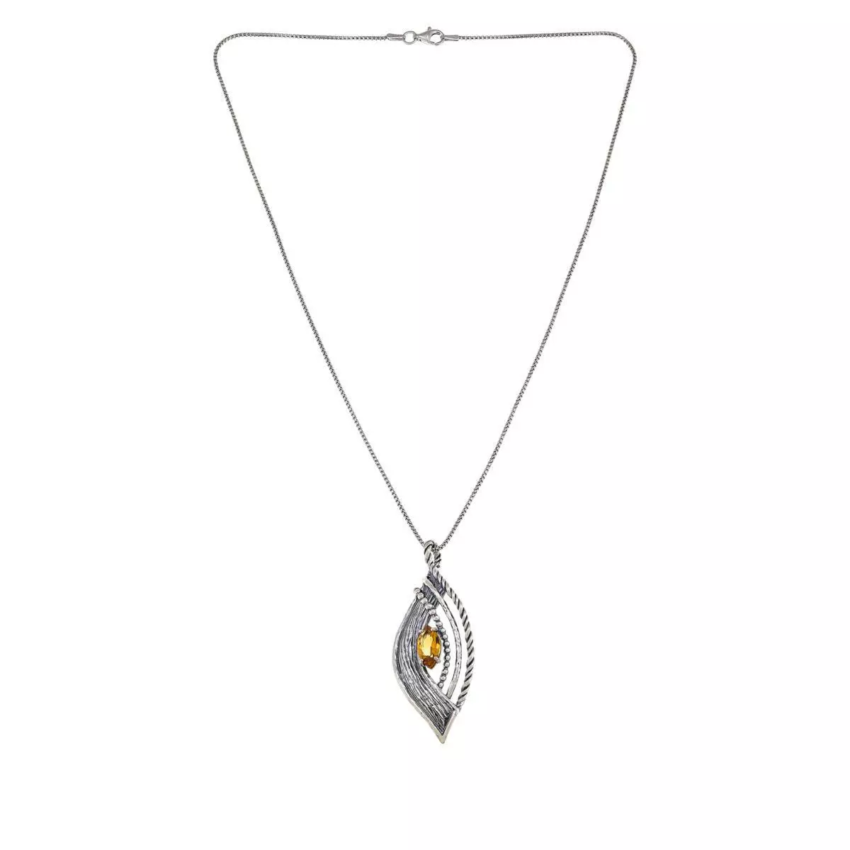 LiPaz Sterling Silver Marquise Citrine Pendant with 18" Chain