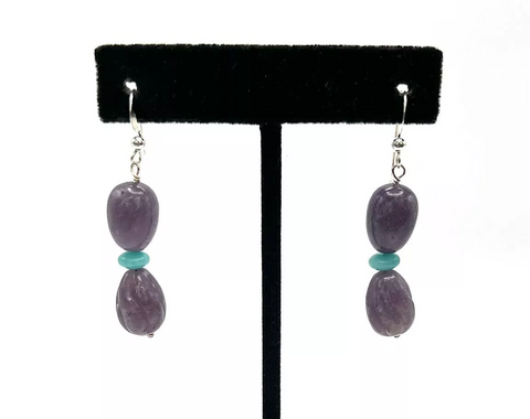 Jay King Sterling Silver Amethyst & Turquoise Beaded Drop Earrings. 2"