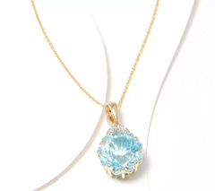 QVC Glenn Lehrer 14K Yellow Gold Blue Topaz & Diamond Pendant Necklace. 18"