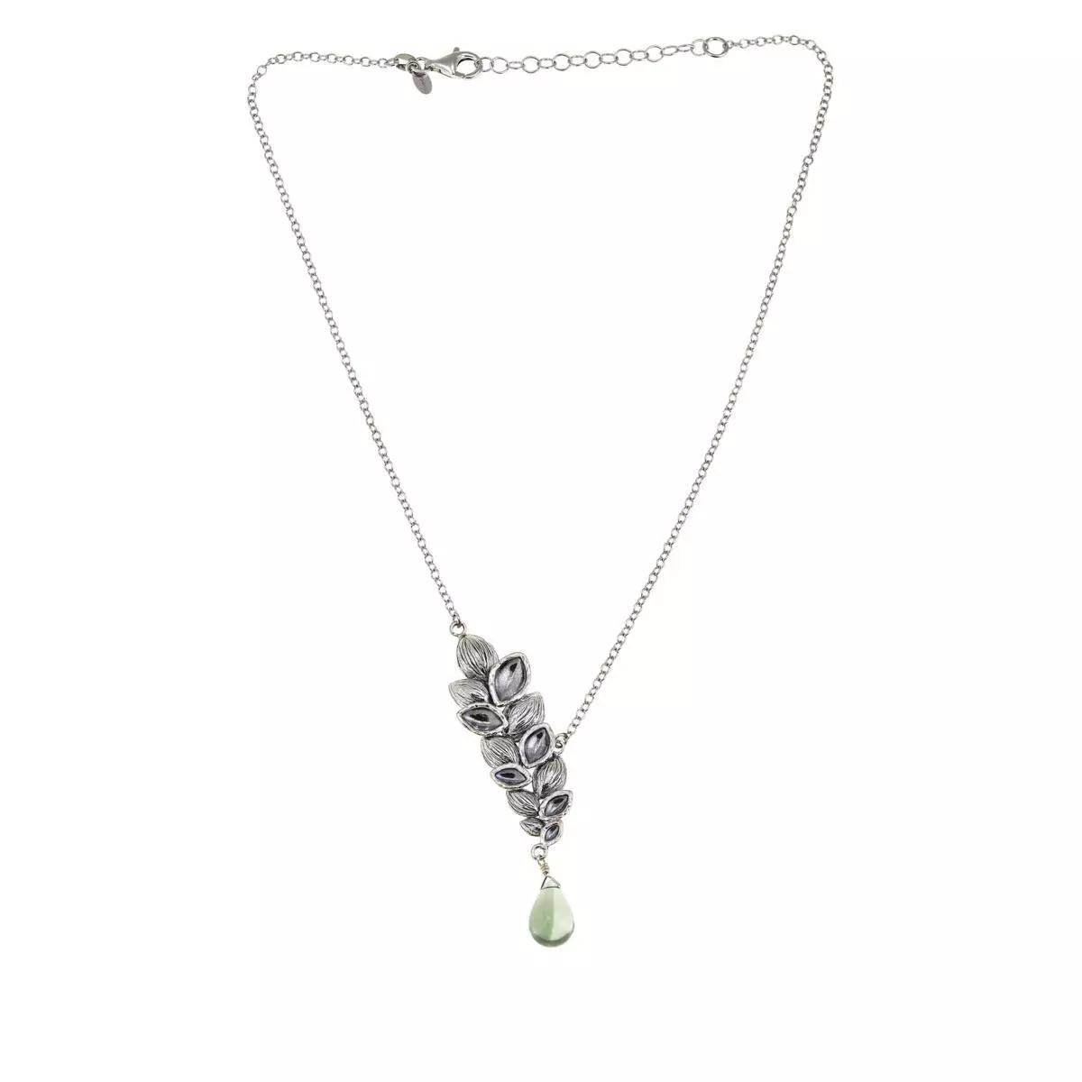 LiPaz Sterling Silver Prasiolite Drop Leaf Necklace, 17" to 19"