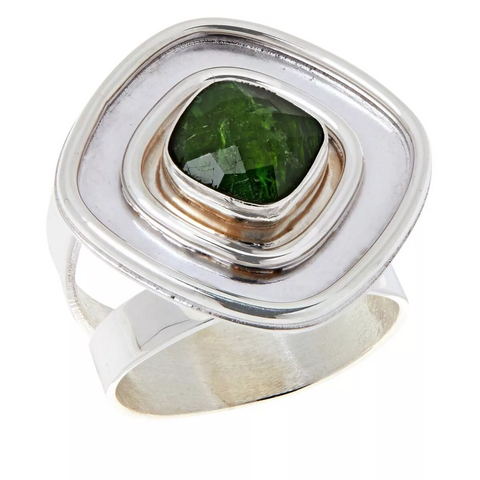 Jay King Sterling Silver Green Chrome Diopside Cocktail Ring Size 8