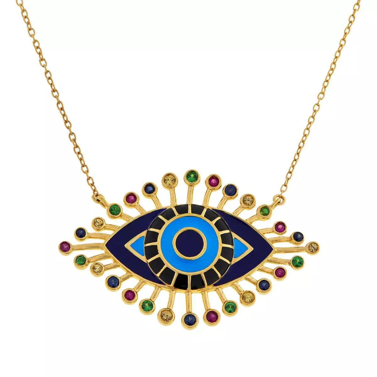 Rarities Gold Plated Silver Multi Gem Evil Eye Talisman Pendant Necklace 18"