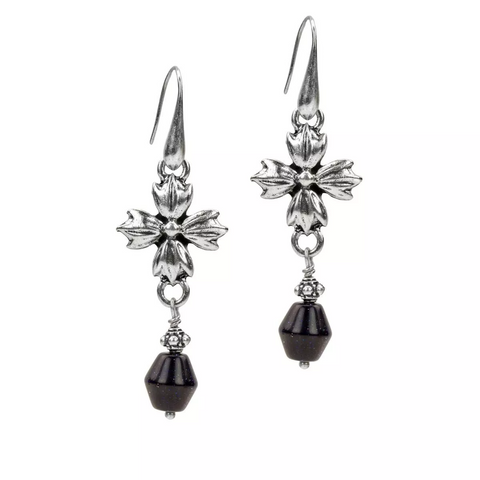 Patricia Nash Floret Charm Sculpted Floret Dangle Silvertone Earrings