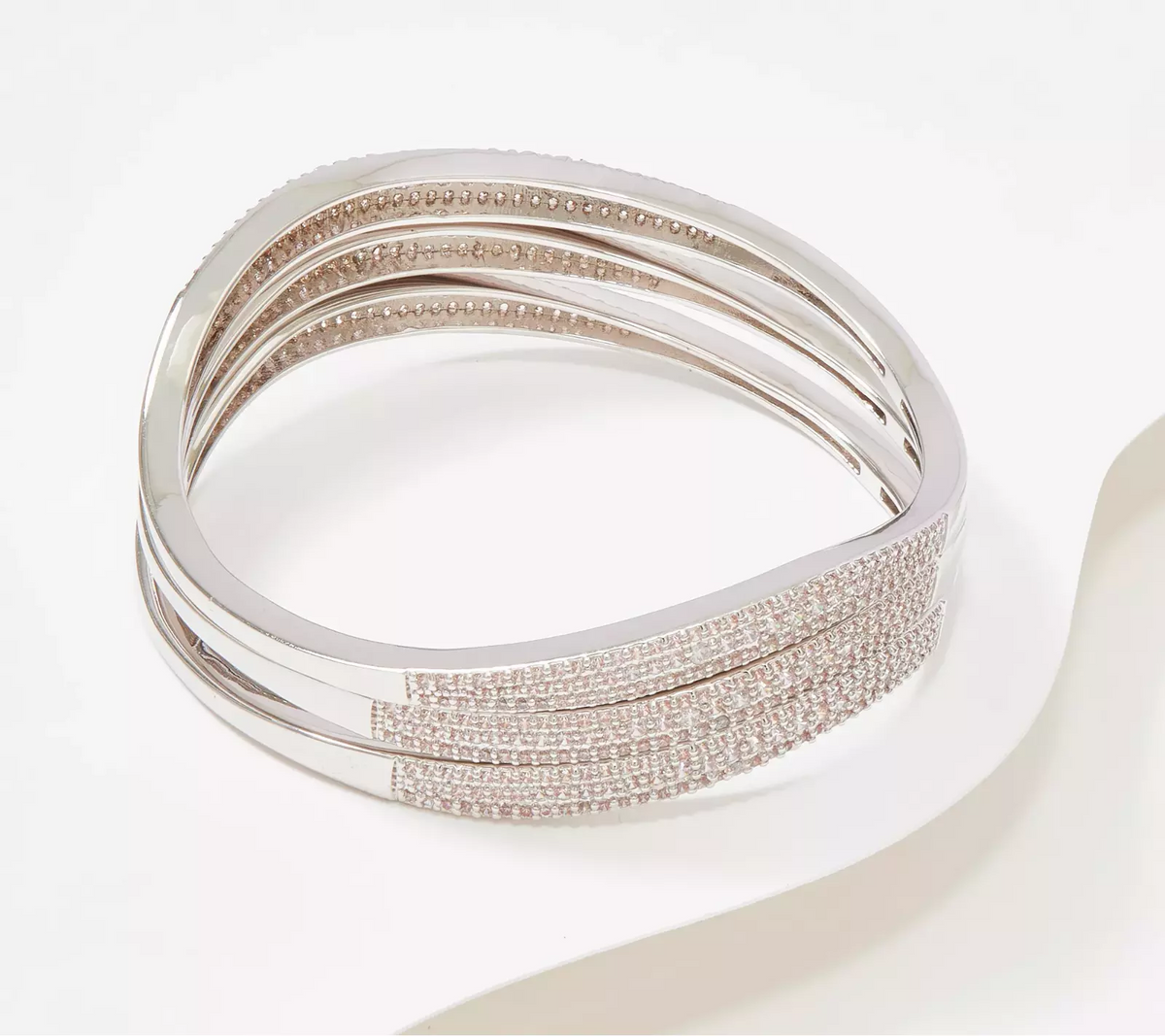 Diamonique x Zaxie Set of 3 Stackable CZ Silvertone Brass Bangles 8"