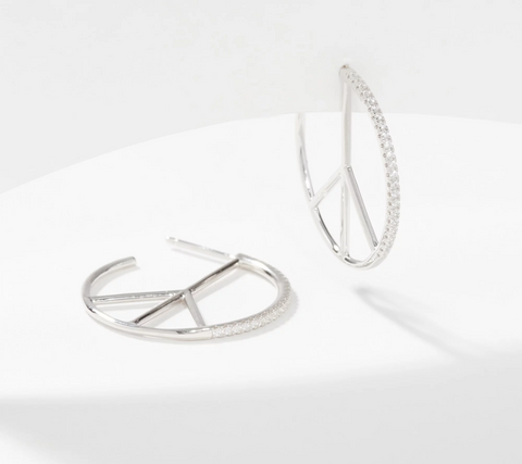 Diamonique x Lisa Freede Peace Sign Hoop Earrings, Sterling Silver