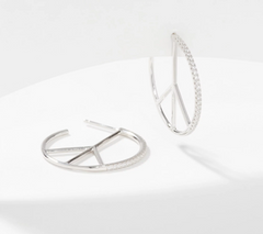 Diamonique x Lisa Freede Peace Sign Hoop Earrings, Sterling Silver