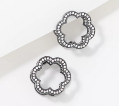 Diamonique x Lisa Freede Pave Flower Huggie Hoop Earrings, Gunmetal Black