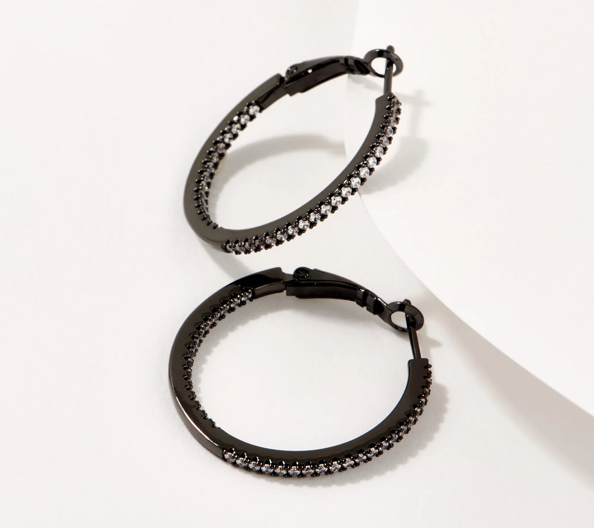 Diamonique x Lisa Freede 1" Inside-Outside Hoop Earrings, Black