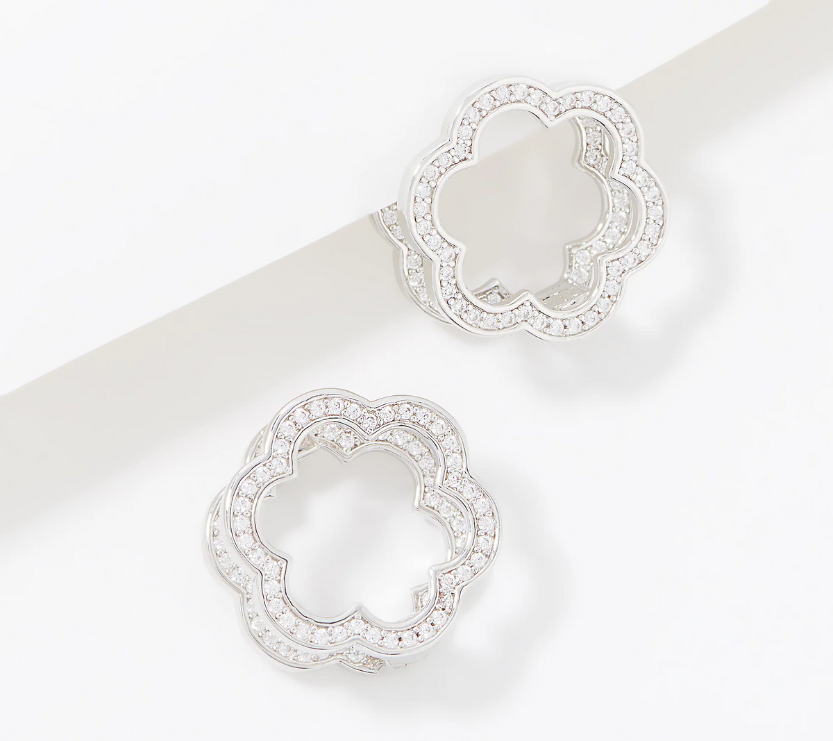 Diamonique x Lisa Freede Pave Flower Huggie Hoop Earrings