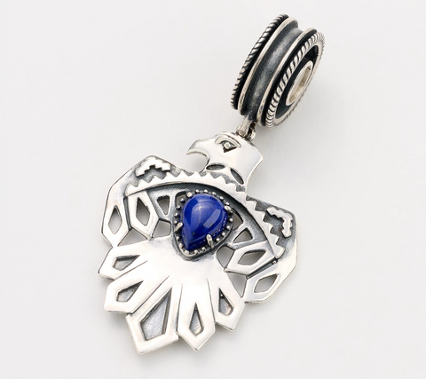 Fritz Casuse Sterling Silver Lapis Thunderbird Pendant Insert. 2-1/4"