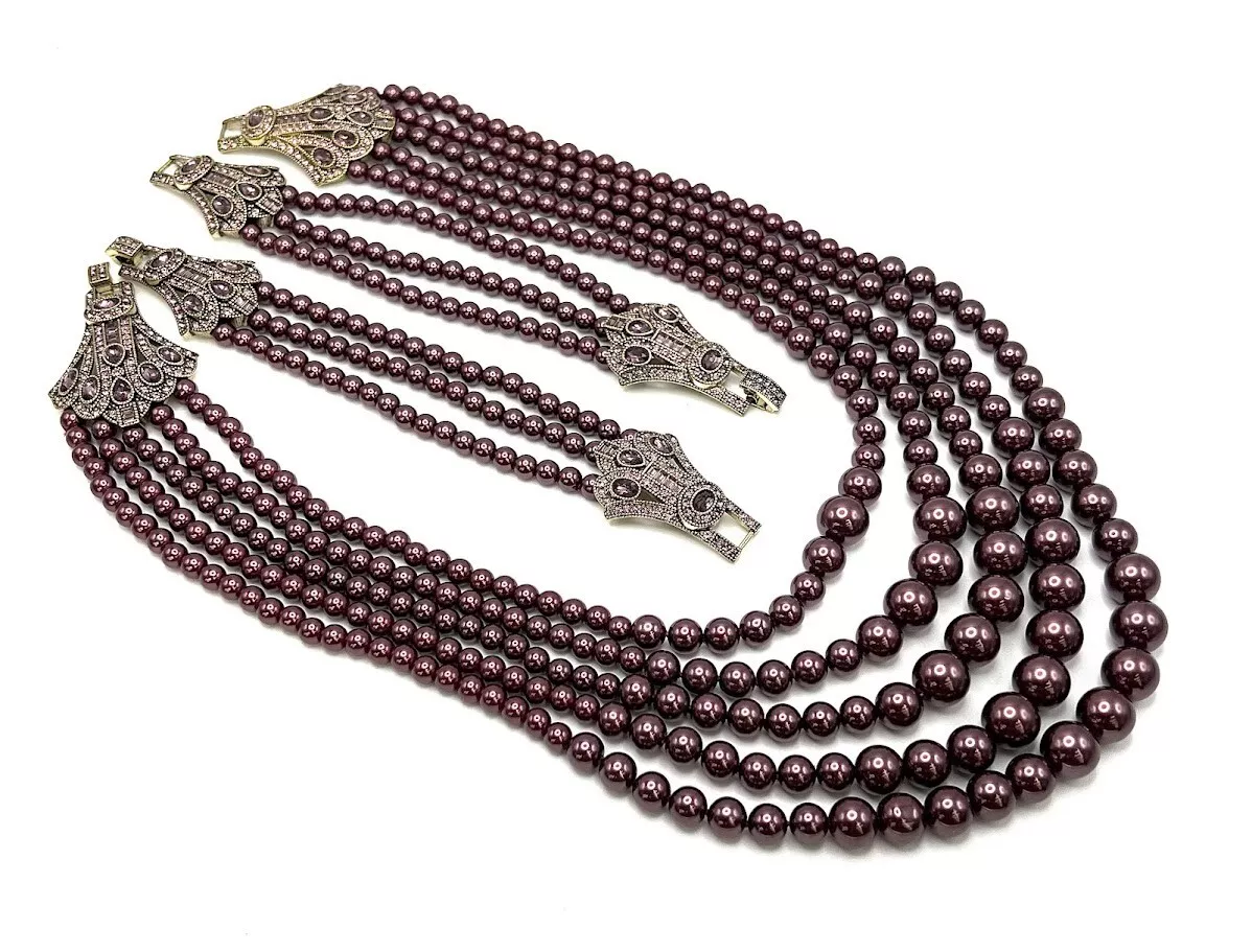 Heidi Daus "Age of Elegance" Purple Beaded Necklace/Bracelets Set. 16" 6-3/4"