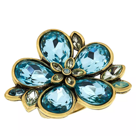 Heidi Daus Flower Show Crystal Ring Size 6 Aqua Color