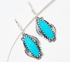 American West Sterling Silver Leaf & Scroll Oval Gemstone Earrings