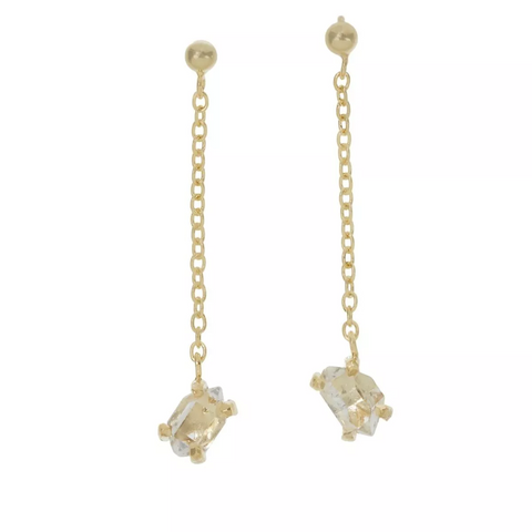 Herkimer Mines Goldtone Sterling Silver "Diamond" Quartz Chain Drop Earrings