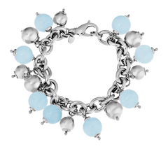 Bronzo Italia 6-3/4" milky aquamarine Bead Dangle Charm Bracelet