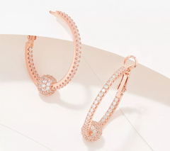 Diamonique x Lisa Freede 1-3/4" Disco Ball Hoop Earrings, Rosetone