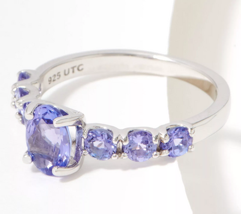 Generation Gems Exotic Oval Cut 7-Stone Sterling Silver Tanzanite Ring Size 7