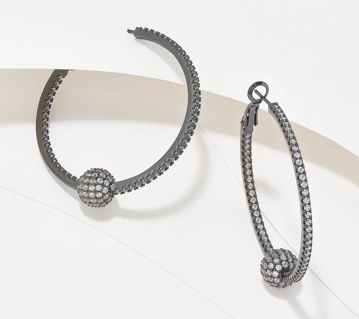 Diamonique x Lisa Freede 1-3/4" Disco Ball Hoop Earrings, Gunmetal