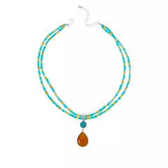 Jay King Amazonite & Orange Opal Pendant with Double-Strand Necklace. 18"