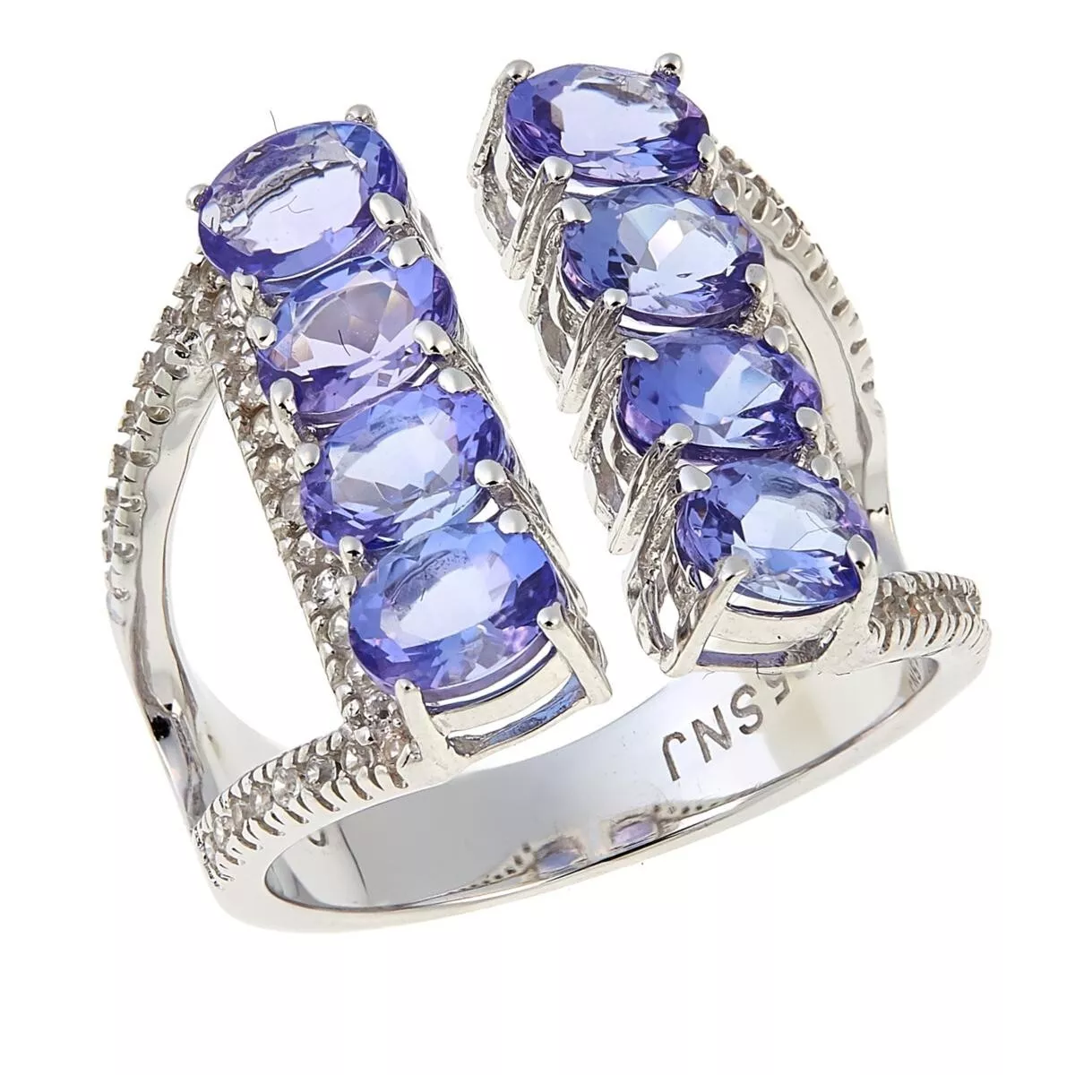 Rarities Tanzanite and White Zircon Sterling Silver Ring. Size 8