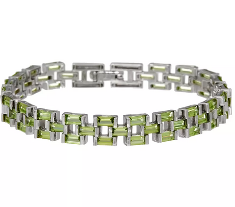 Panther Link Baguette Green Peridot Sterling Silver Bracelet 7-1/4"