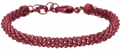 Italian Silver Bold Coreana Bracelet. 7" plus 1-1/2"extender. Merlot