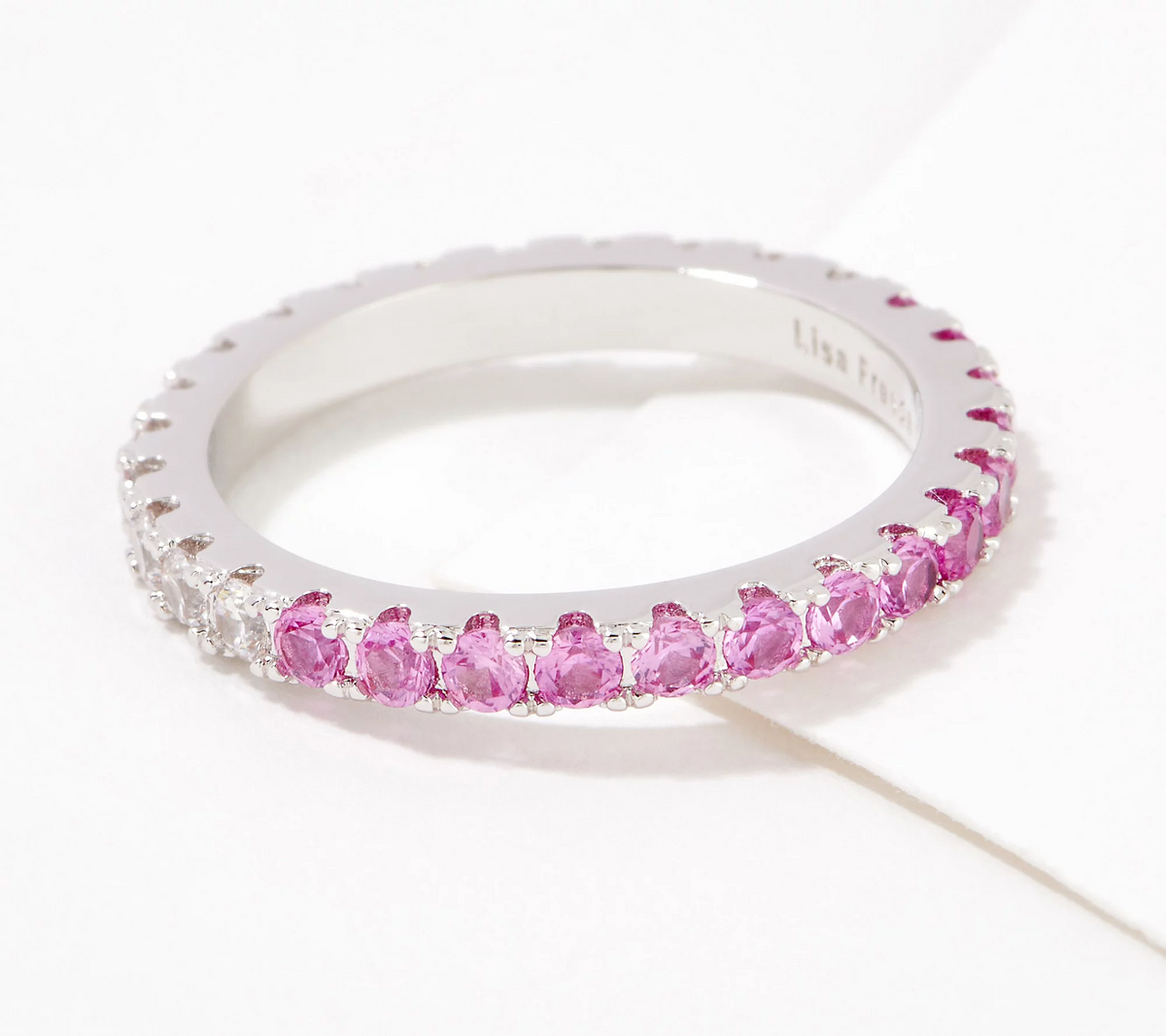 Diamonique x Lisa Freede Clear and Pink Half and Half Eternity Ring, Size 8