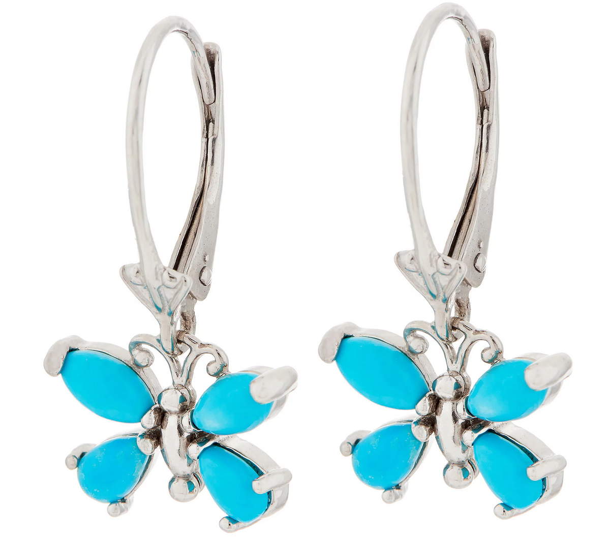 QVC Turquoise or Ethiopian Opal Butterfly Earrings, Sterling Silver