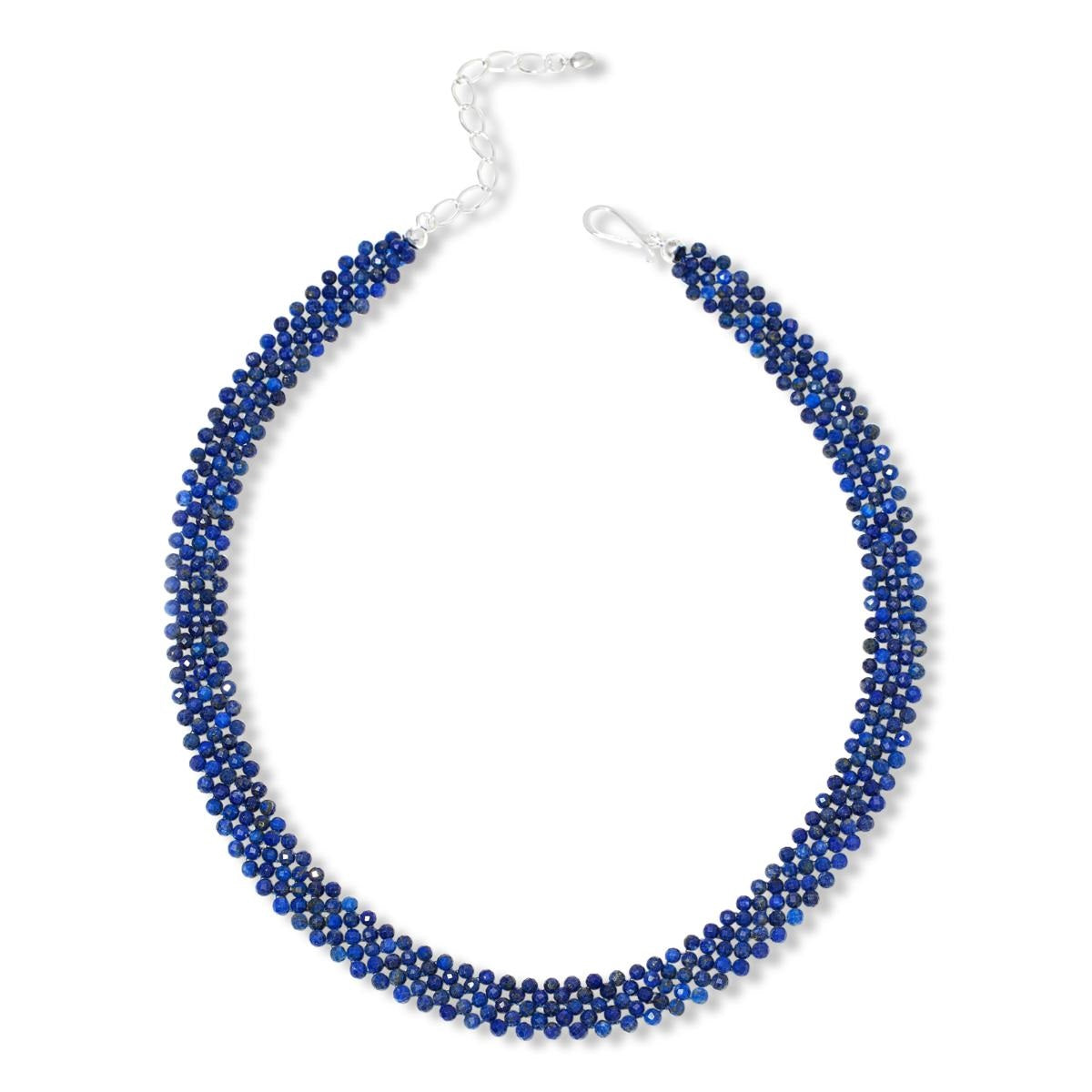 Jay King Faceted Blue Lapis Woven Bead Sterling Silver Necklace 18-1/2"