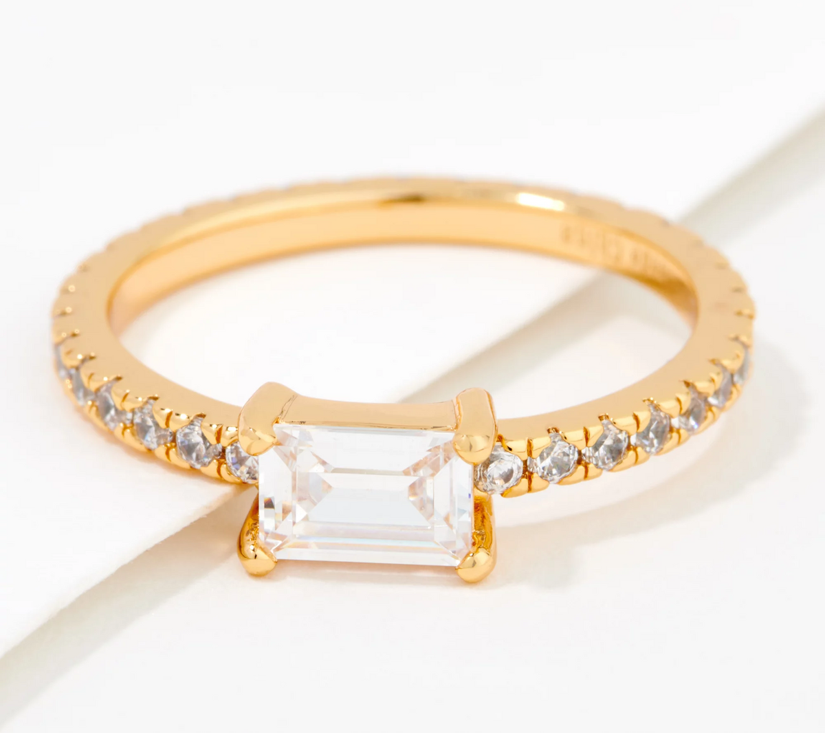 Diamonique x Lisa Freede Clear Cz Baguette Ring, Goldtone Size 7