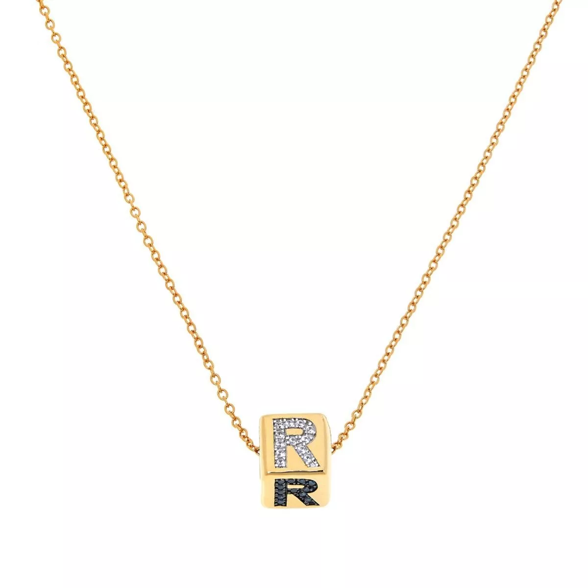 Rarities Sterling Silver Goldclad MultiGem "R" Initial Cube Pendant 18"