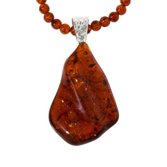 Amber Extraordinaire Freeform Amber Pendant with Amber Bead Necklace