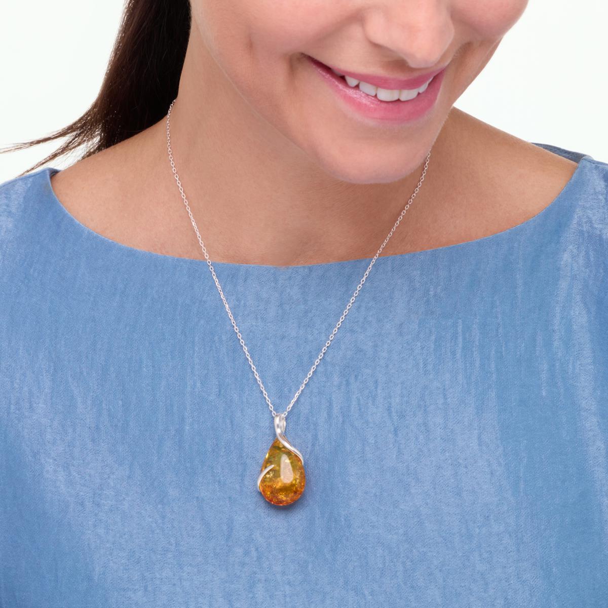 Amber Extraordinaire Sterling Silver Pear Ombré Stone Pendant