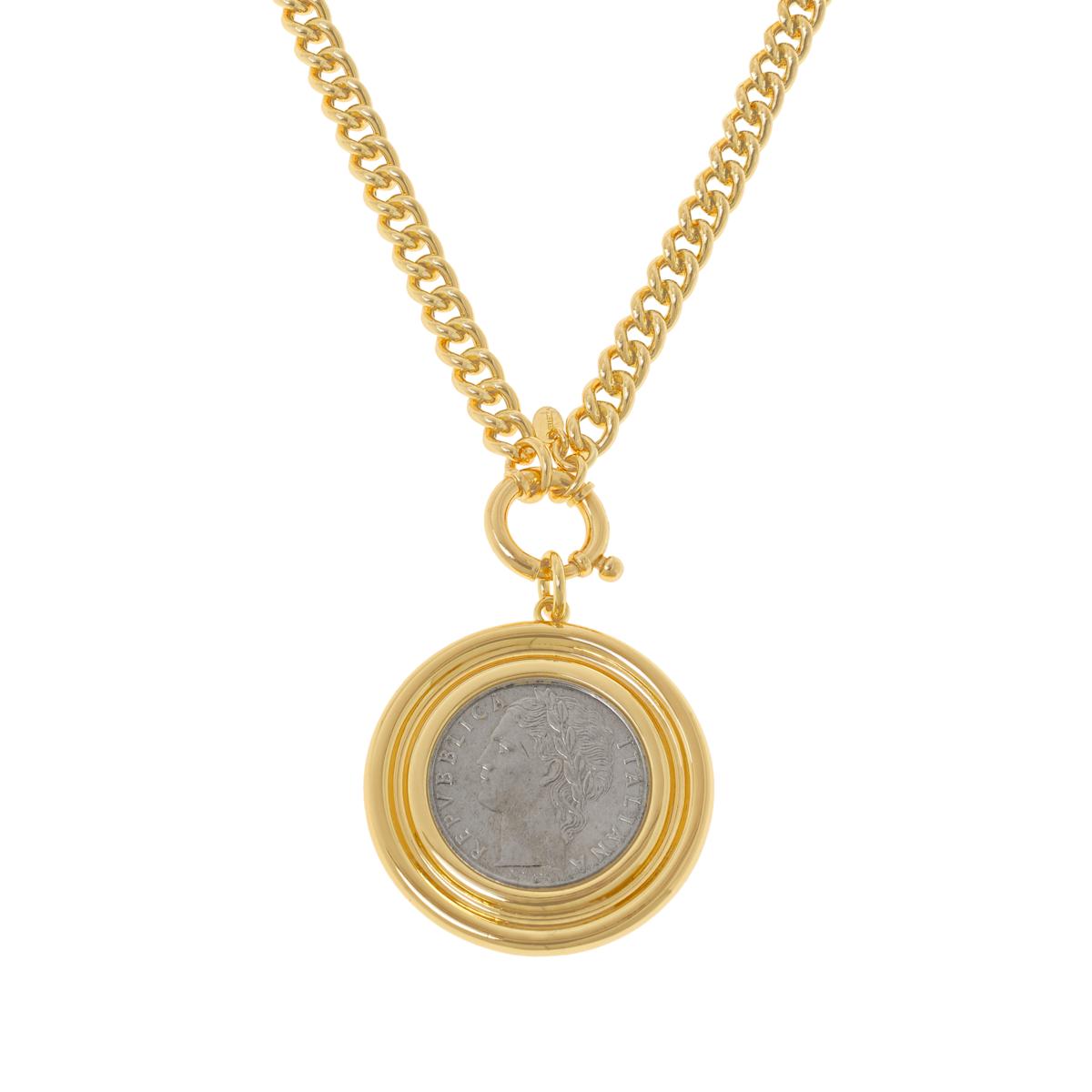 Bellezza 36" 100 Lira Coin Bronze Drop Medallion Necklace