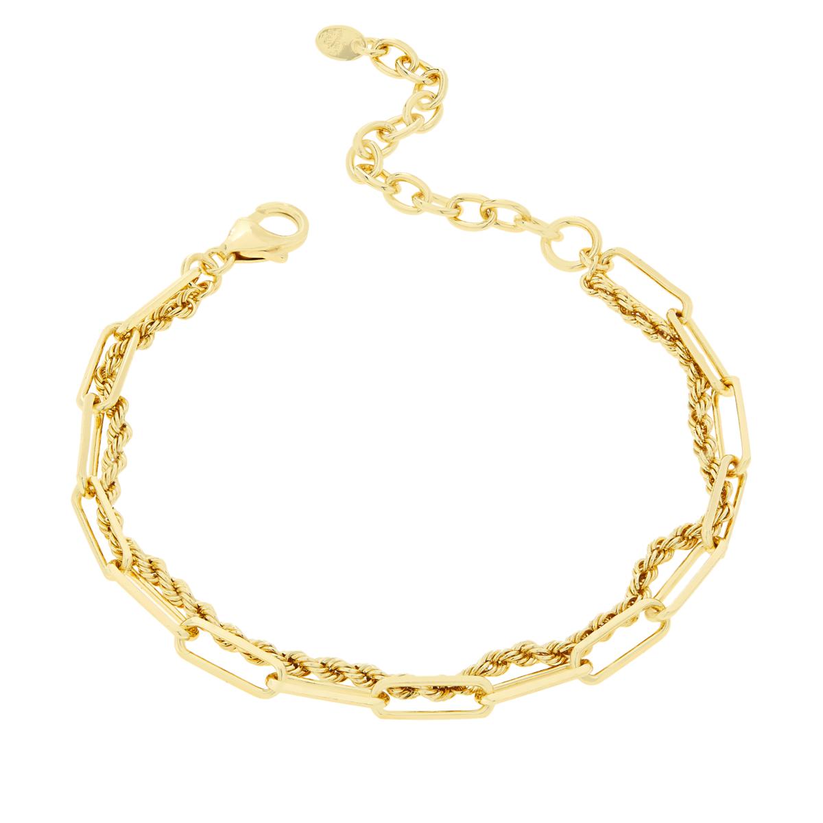 Bellezza Bronze Paperclip and Rope Chain 2Row Bracelet, 7-1/2"