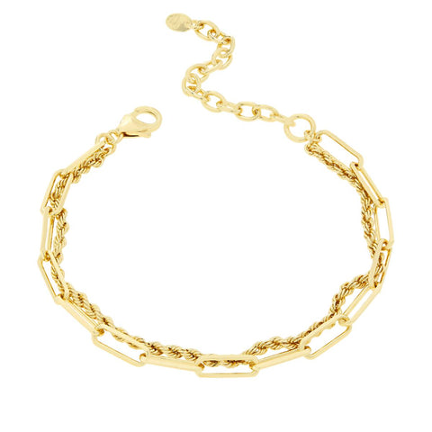 Bellezza Bronze Paperclip and Rope Chain 2Row Bracelet, 7-1/2"