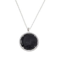 Jade of Yesteryear Round Black Jade and CZ Halo Pendant with Chain