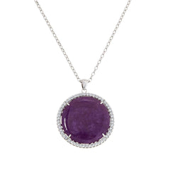 Jade of Yesteryear Round Purple Jade and CZ Halo Pendant with Chain