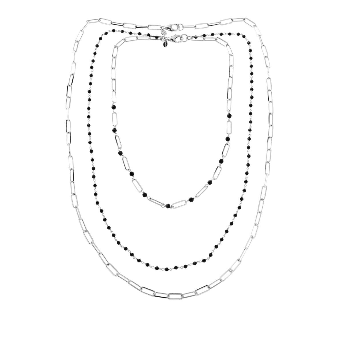 Bellezza Bronze Silvertone Black Spinel Layered Look Necklace 2piece Set