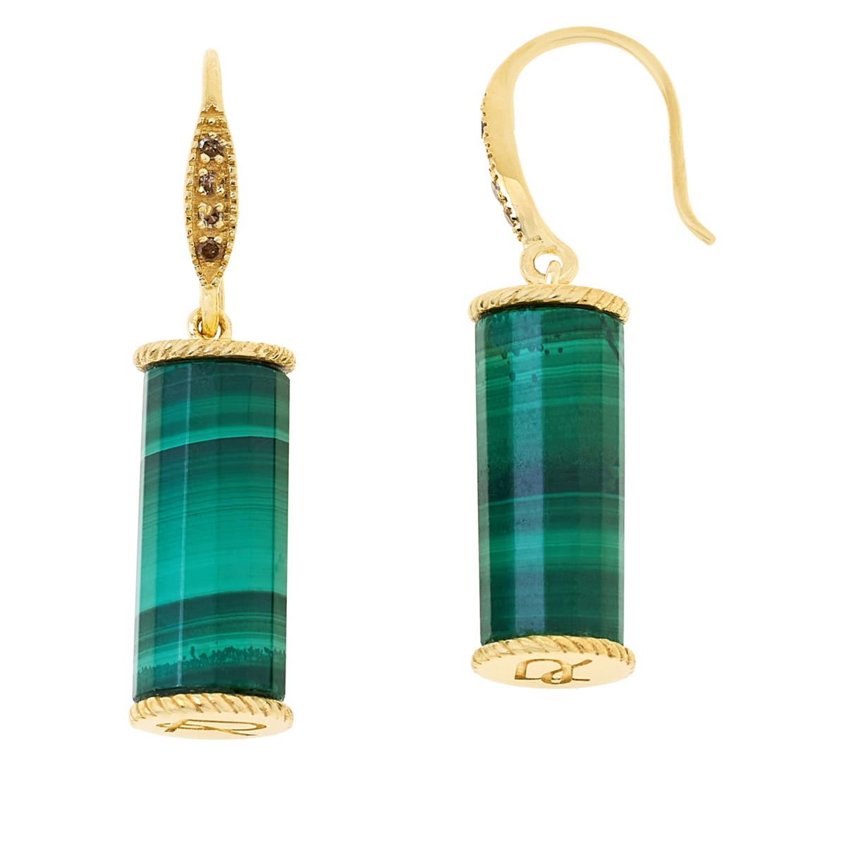 Rarities Barrel Cut Malachite and Champagne Diamond Drop Earrings