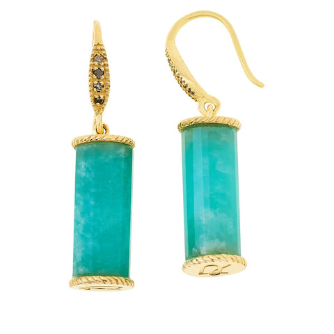 Rarities Barrel Cut Amazonite and Champagne Diamond Drop Earrings